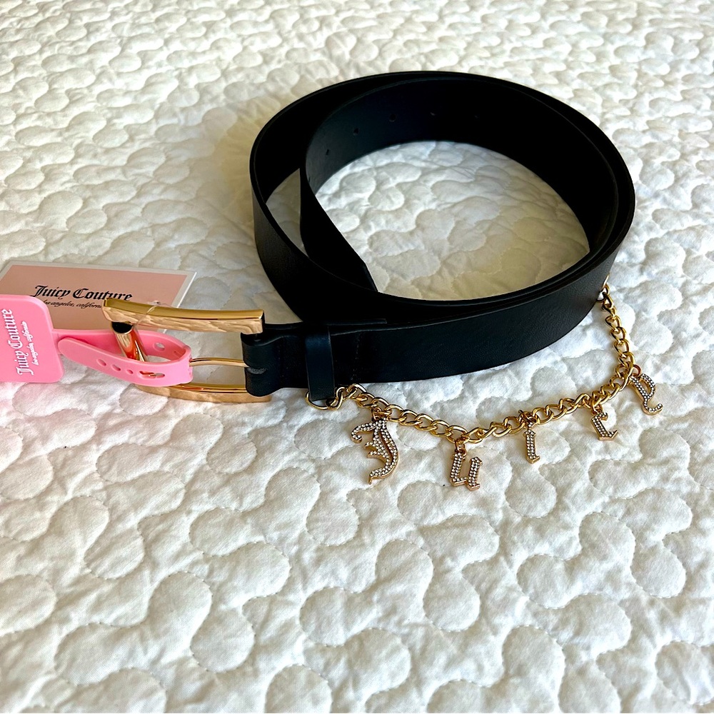 NWT Juicy Couture Belt Black with Gold Chain and Logo  M/L